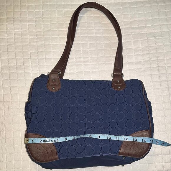 Vera Bradley WILDWOOD PARK Large Navy Quilted Leather Trim Travel Shoulder Bag - Picture 11 of 12